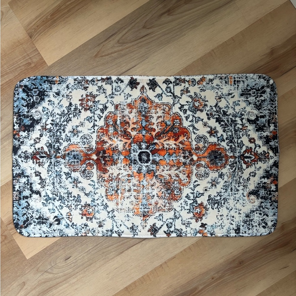 Elegant Multicolor Bath Mat | blue orange bohemian style bath rug | new decor